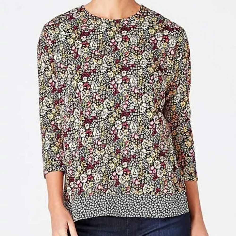 J Jill Amelia Ditsy floral top With Whimsical Polka Dot Hem XLP